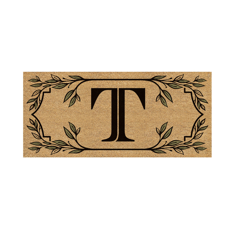 Monogram Flocked Sassafras Coir Switch Mat, Letter T,2rmc1288st