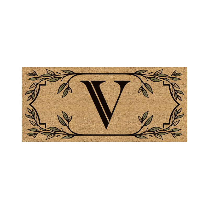 Monogram Flocked Sassafras Coir Switch Mat, Letter V,2rmc1288sv