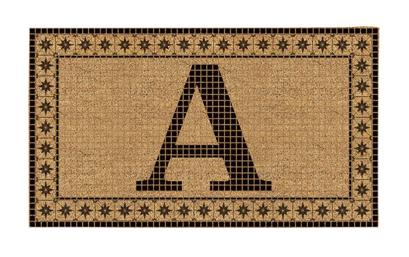 Monogram Flocked Coir  Vintage Tile Mat, Letter A,2rmc1296ma
