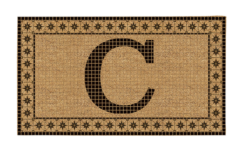 Monogram Flocked Coir  Vintage Tile Mat, Letter C,2rmc1296mc
