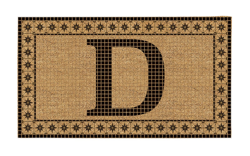Monogram Flocked Coir  Vintage Tile Mat, Letter D,2rmc1296md