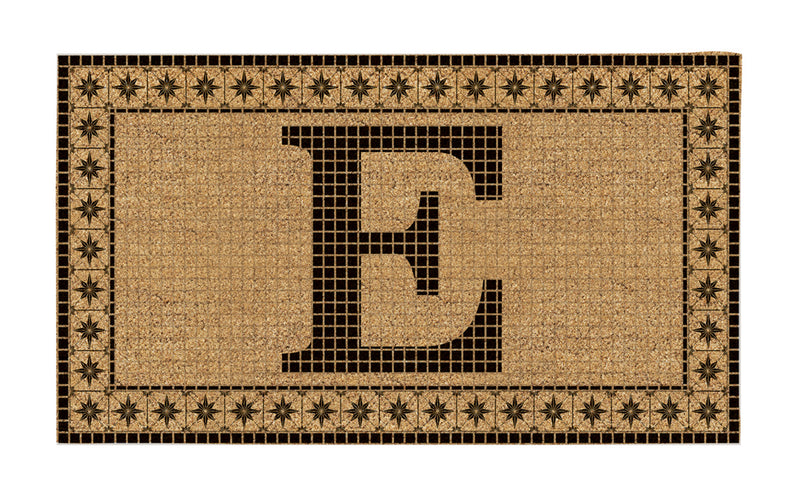 Monogram Flocked Coir  Vintage Tile Mat, Letter E,2rmc1296me