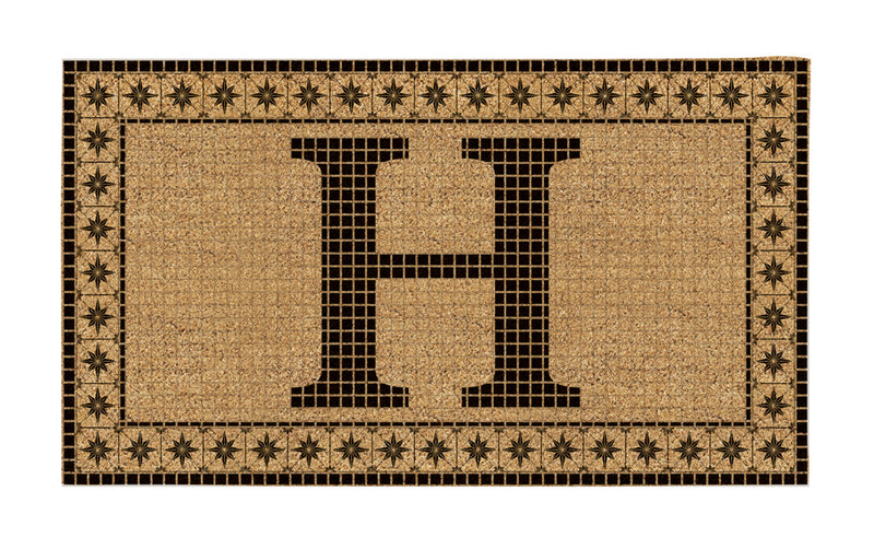 Monogram Flocked Coir  Vintage Tile Mat, Letter H,2rmc1296mh