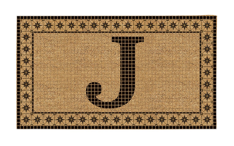 Monogram Flocked Coir  Vintage Tile Mat, Letter J,2rmc1296mj