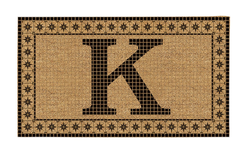 Evergreen Floormat,Monogram Flocked Coir Vintage Tile Mat, Letter K,28x0.25x16 Inches