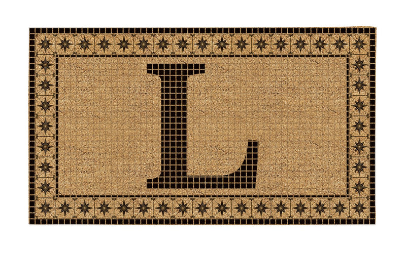 Monogram Flocked Coir  Vintage Tile Mat, Letter L,2rmc1296ml