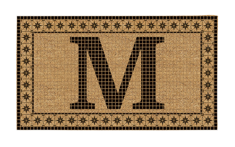 Evergreen Floormat,Monogram Flocked Coir Vintage Tile Mat, Letter M,28x0.25x16 Inches