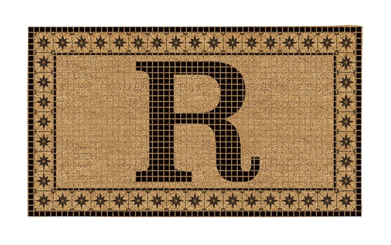 Monogram Flocked Coir  Vintage Tile Mat, Letter R,2rmc1296mr