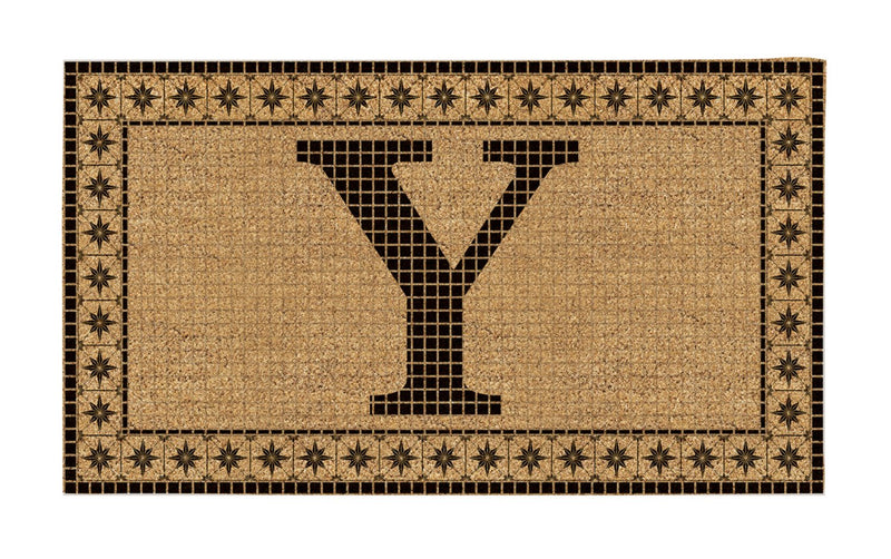 Monogram Flocked Coir  Vintage Tile Mat, Letter Y,2rmc1296my