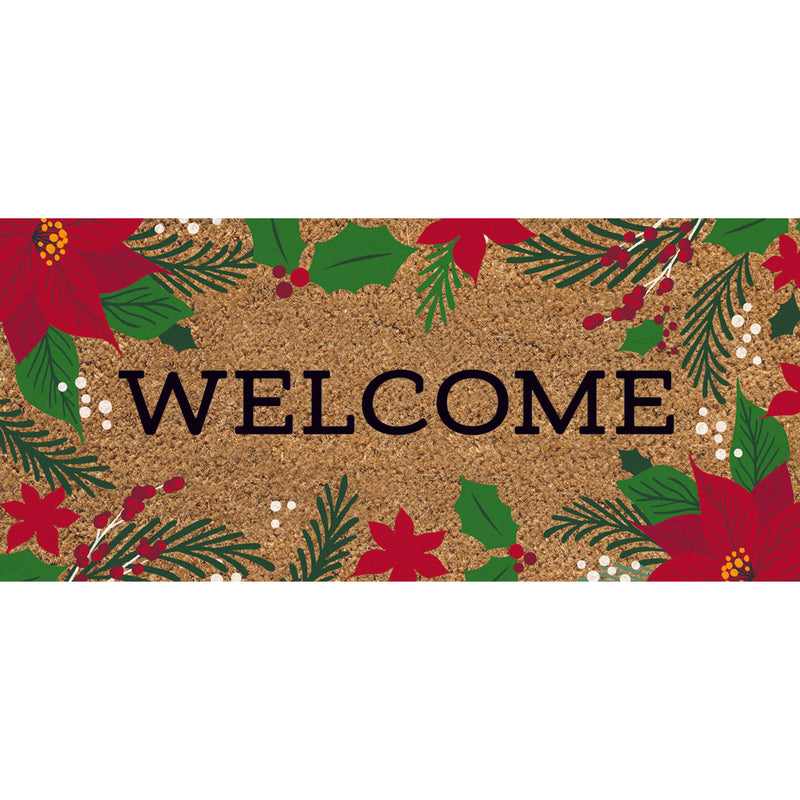 Welcome Holiday Poinsettias Flocked Coir Sassafras Switch Mat,2rmc1385s