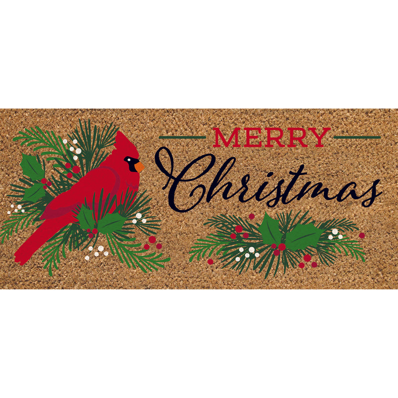 Merry Christmas Cardinal Flocked Coir Sassafras Switch Mat,2rmc1387s