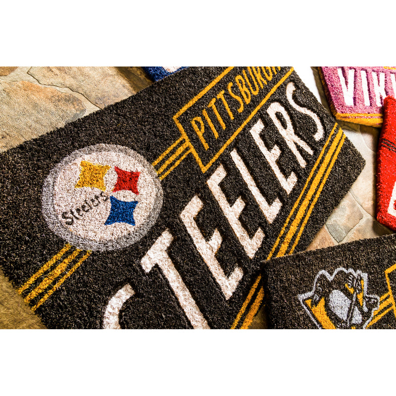 Team Sports America NFL Pittsburgh Steelers Eco-Friendly Durable Coconut Fiber Coir Punch Floor Mat - 16" Long x 28" Wide