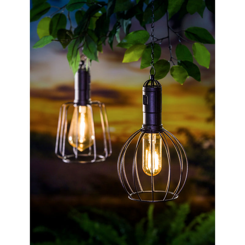19.6" Solar Hanging Lantern with Chain and LED Bulb, Rounded,4.96"x4.96"x9.13"inches
