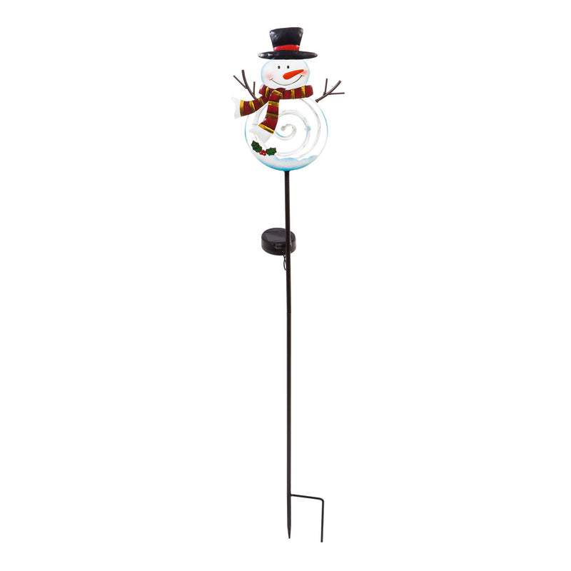 34"H Snowman Chasing Light Solar Garden Stake, Snowman,2sp5913