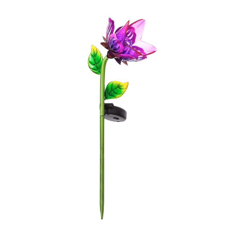 Evergreen Garden Stake,Solar Glass and Metal Flower Plant Picks, Pink & Purple,35.5x17.72x9.5 Inches