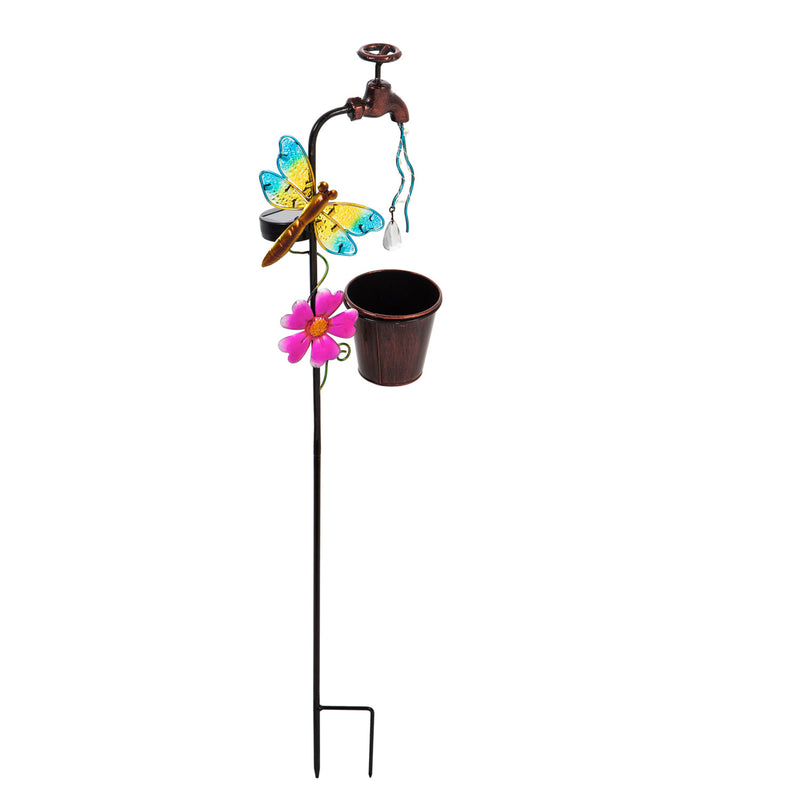 Evergreen Garden Stake,36.25"H Twinkling Light Solar Garden Stake, Dragronfly, Faucet Shaped,3.94x36.42x7.48 Inches