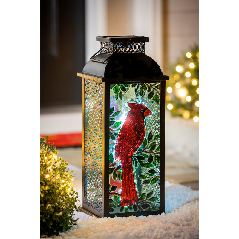 Chasing Light Solar Glass Panel Statement Lantern, Cardinal,2sp6356