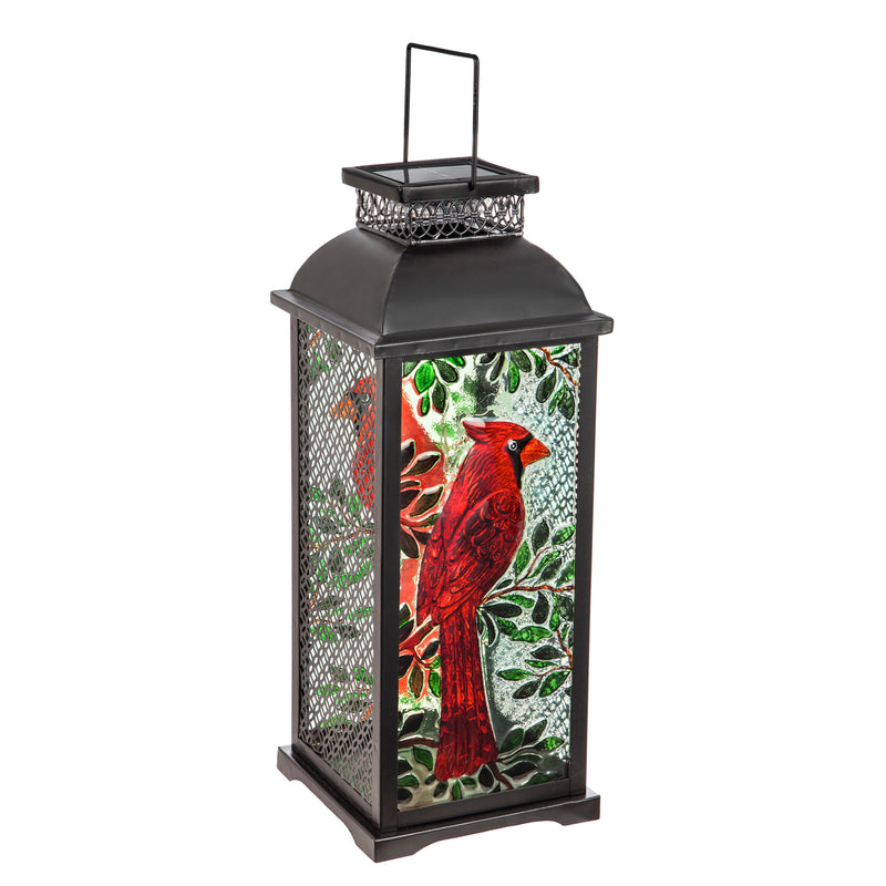 Chasing Light Solar Glass Panel Statement Lantern, Cardinal,2sp6356