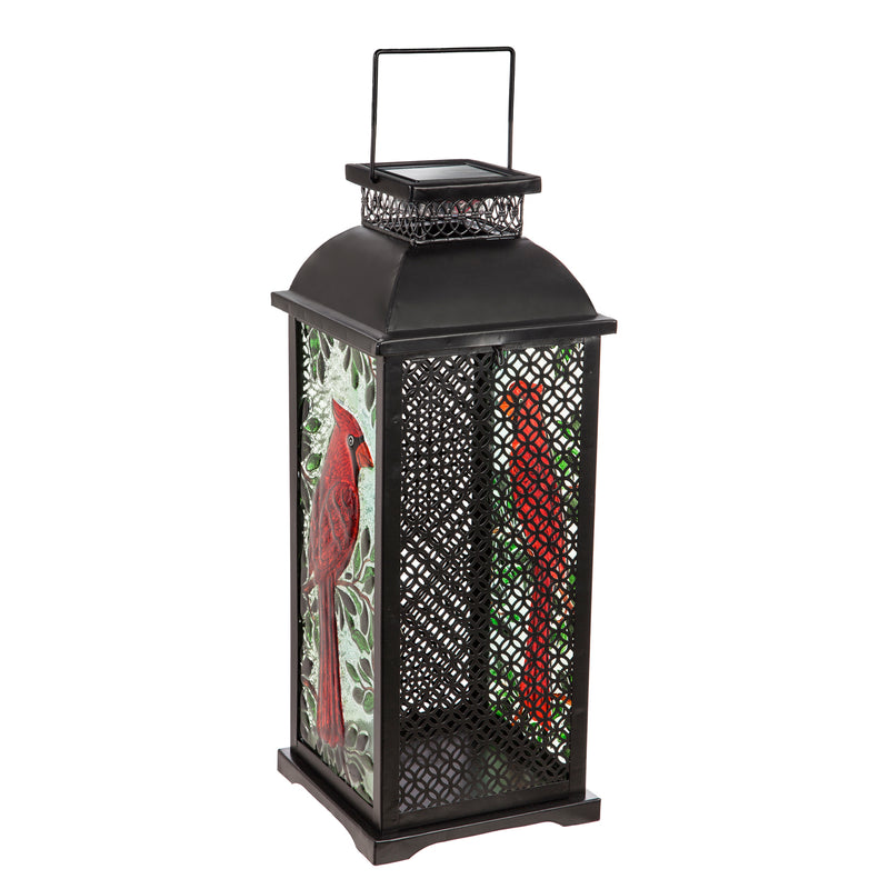 Chasing Light Solar Glass Panel Statement Lantern, Cardinal,2sp6356