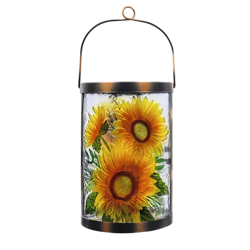 Hand Painted Solar Glass Lantern, Harvest Sunflowers,5.91"x3.74"x9.45"inches