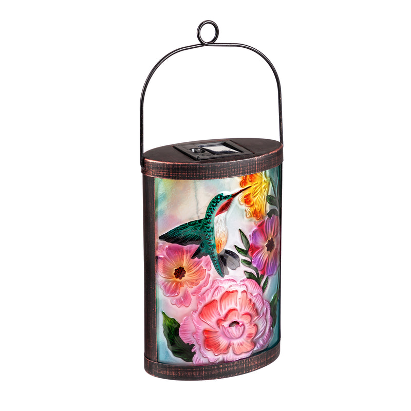 Handpainted Solar Glass Lantern, Floral Hummingbird,2sp6566