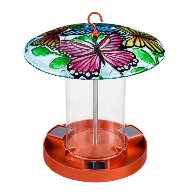 Solar Bird Feeder with Handpainted Embossed Glass, Butterflies