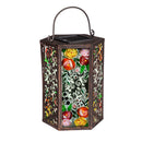 Handpainted Embossed Glass and Metal Solar Lantern, Soft Florals,2sp6626