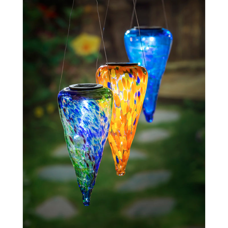 7" Solar Hanging Art Glass Conical Lantern, 3 ASST.,2sp6683