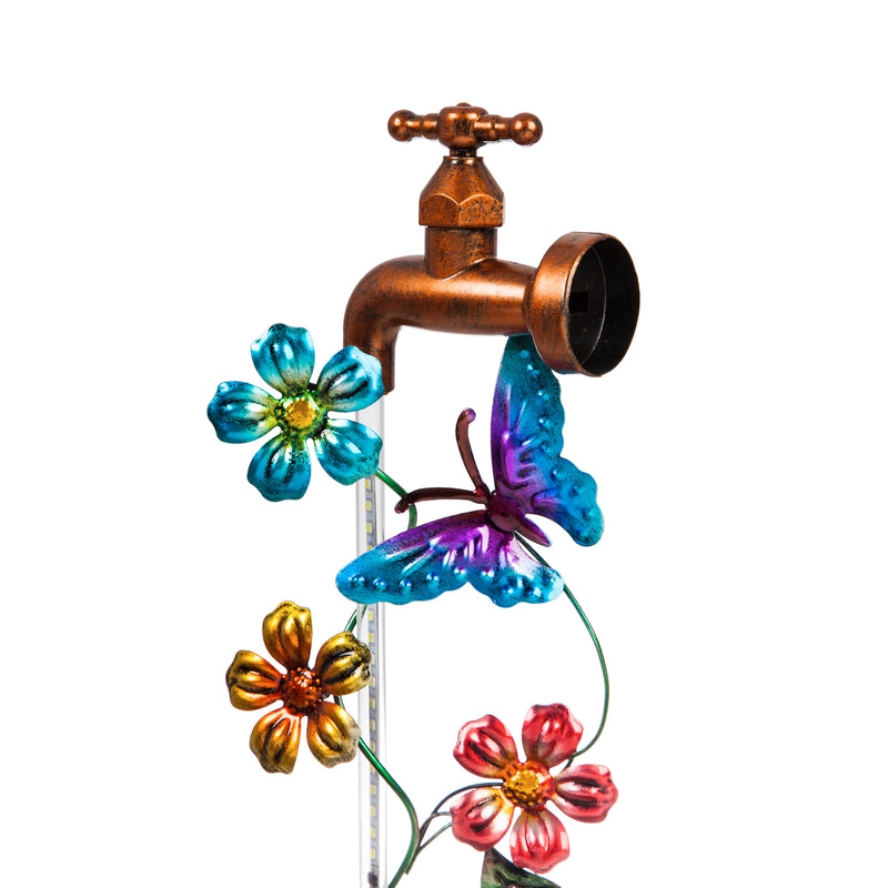 36.5"H Dripping Water Solar Faucet Garden Stake, 2 ASST, Butterfly and Hummingbird, 1.77"x8.07"x36.61"inches
