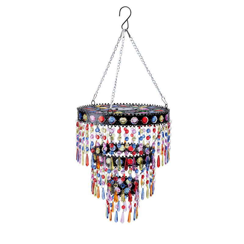 Colorful Beaded Three-Tier Solar-Powered Mini-Chandelier Metal Light,2sp6886