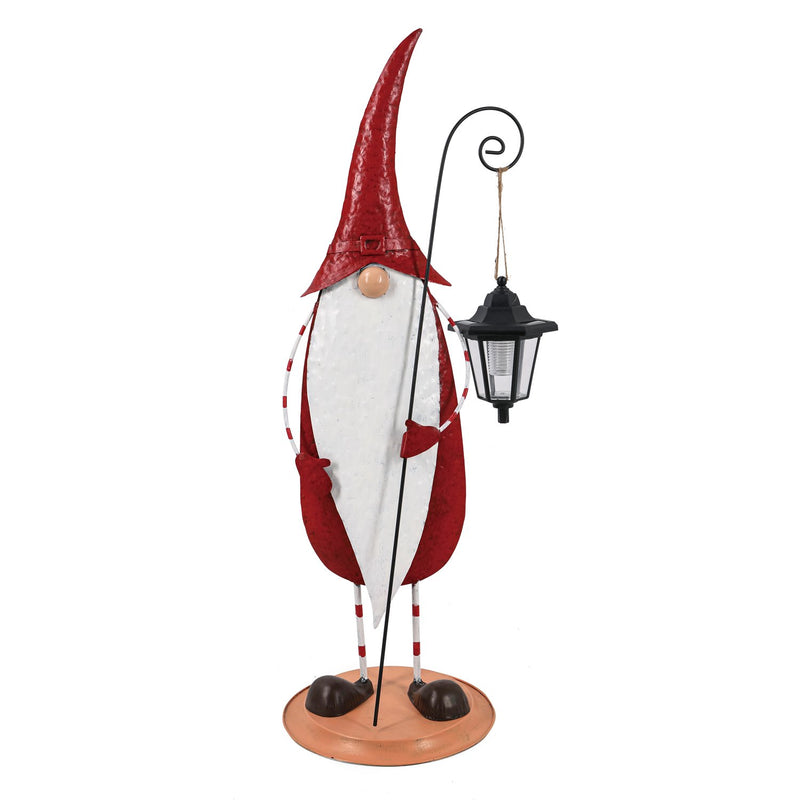 30.25"H Holiday Gnome with Solar Lantern Garden Statuary, 12.5"x9.5"x30.2"inches