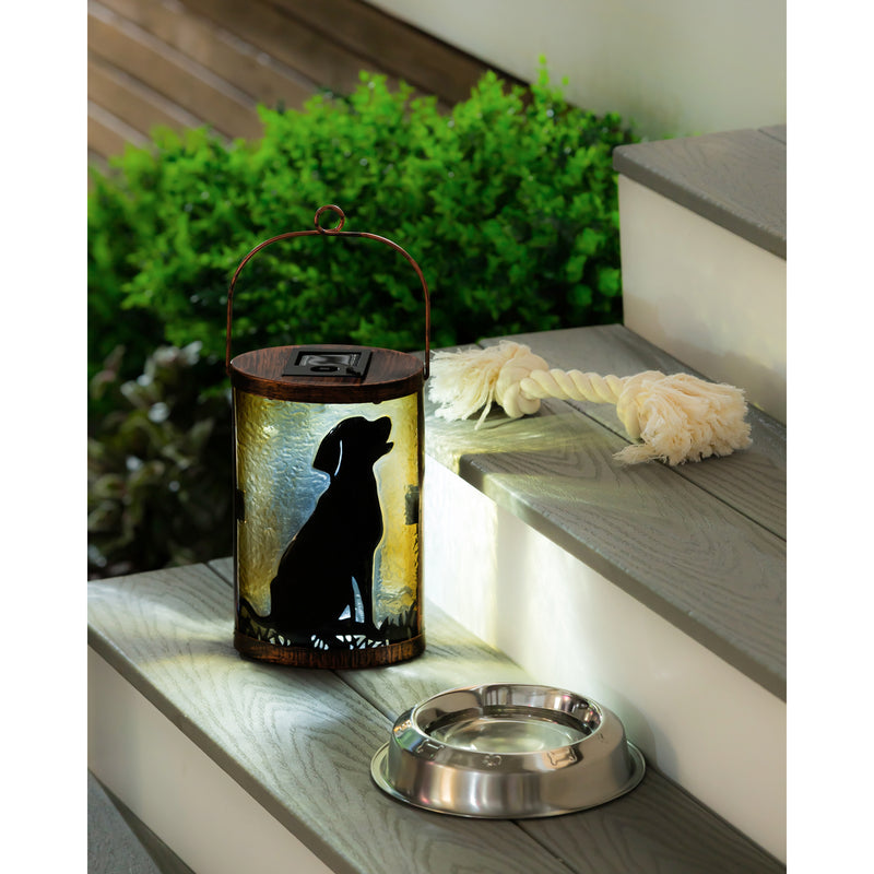 Handpainted Solar Glass Lantern, Dog,5.91"x3.74"x9.45"inches