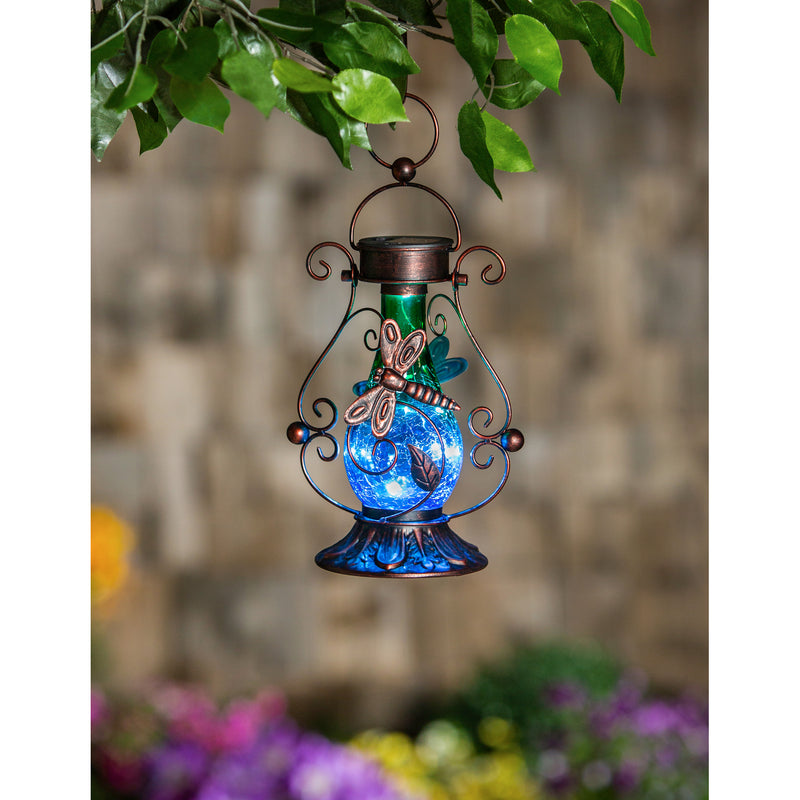 Twinkling Lights Solar Dragonfly Metal and Glass Lantern,2sp7062