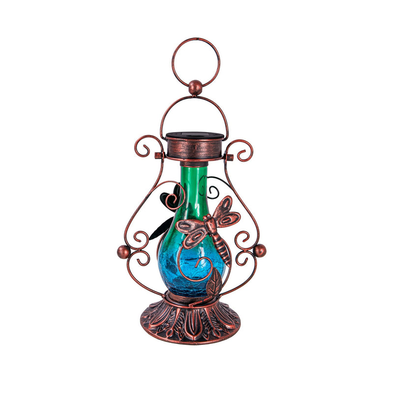 Twinkling Lights Solar Dragonfly Metal and Glass Lantern,2sp7062