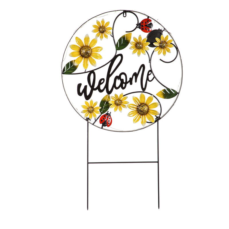 34.25"H Solar Welcome Garden Sign, Sunflowers,22.83"x0.79"x34.25"inches