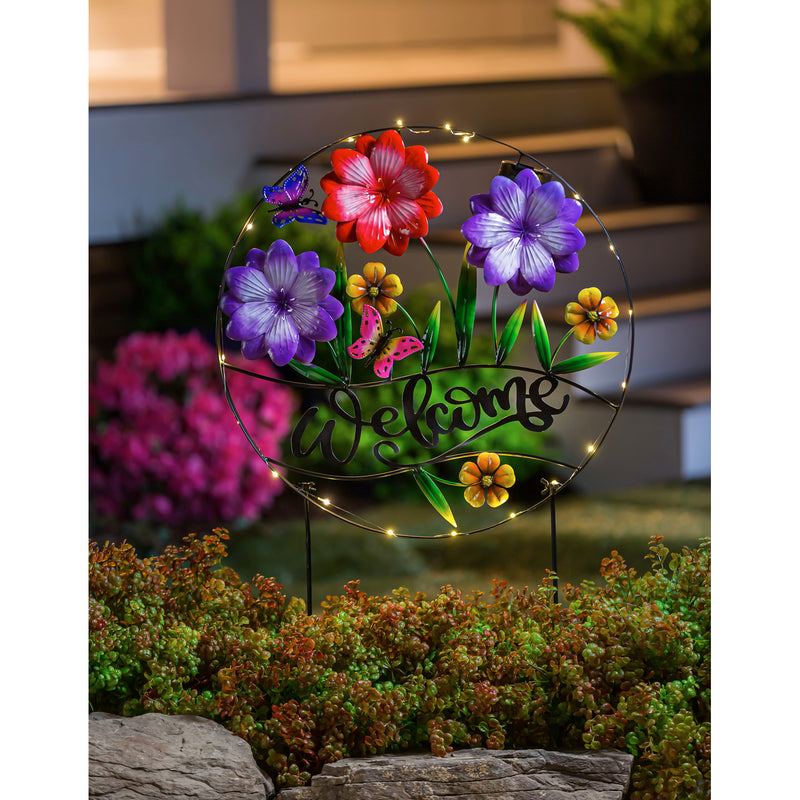 34.25"H Solar Welcome Garden Sign, Bright Flowers,22.83"x0.79"x34.25"inches