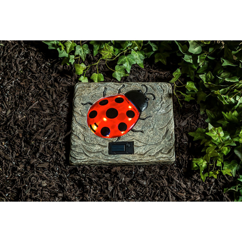 Hand Painted Glass Ladybug Solar Garden Stone, 12.2"x12.2"x1.18"inches