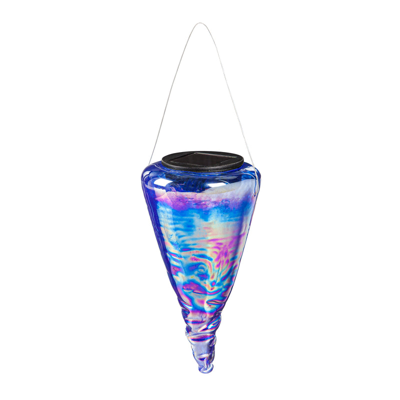 7" Solar Iridescent Hanging Art Glass Conical Lantern, 3 ASST.,3.54"x3.54"x6.7"inches