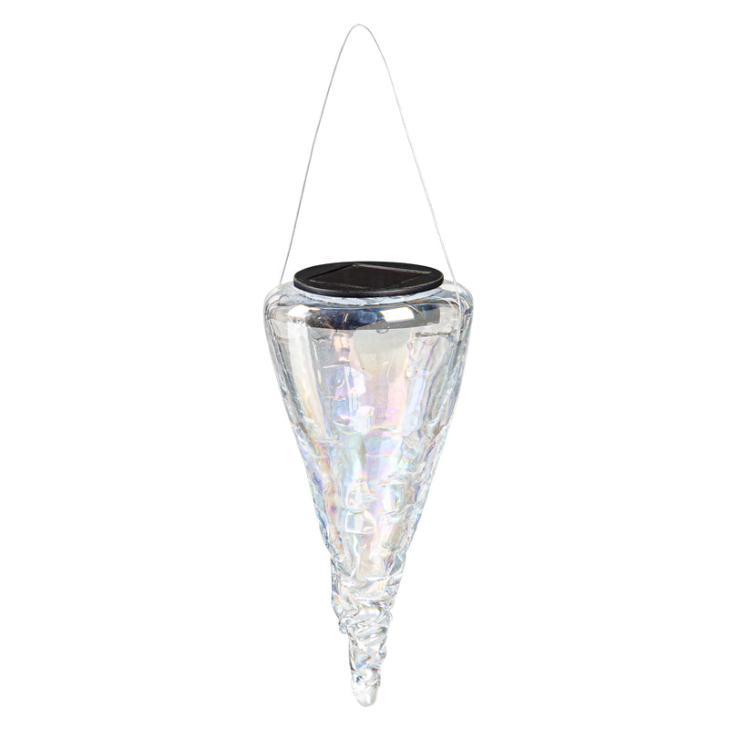 7" Solar Iridescent Hanging Art Glass Conical Lantern, 3 ASST.,3.54"x3.54"x6.7"inches