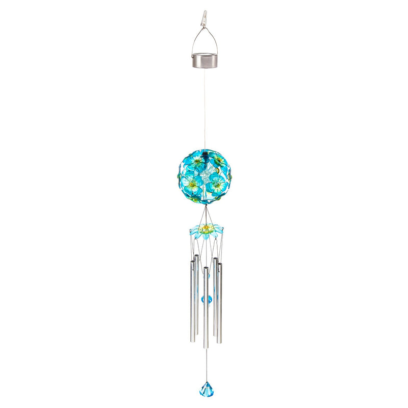 Solar Teal Flower Windchime,4.13"x4.13"x29.53"inches