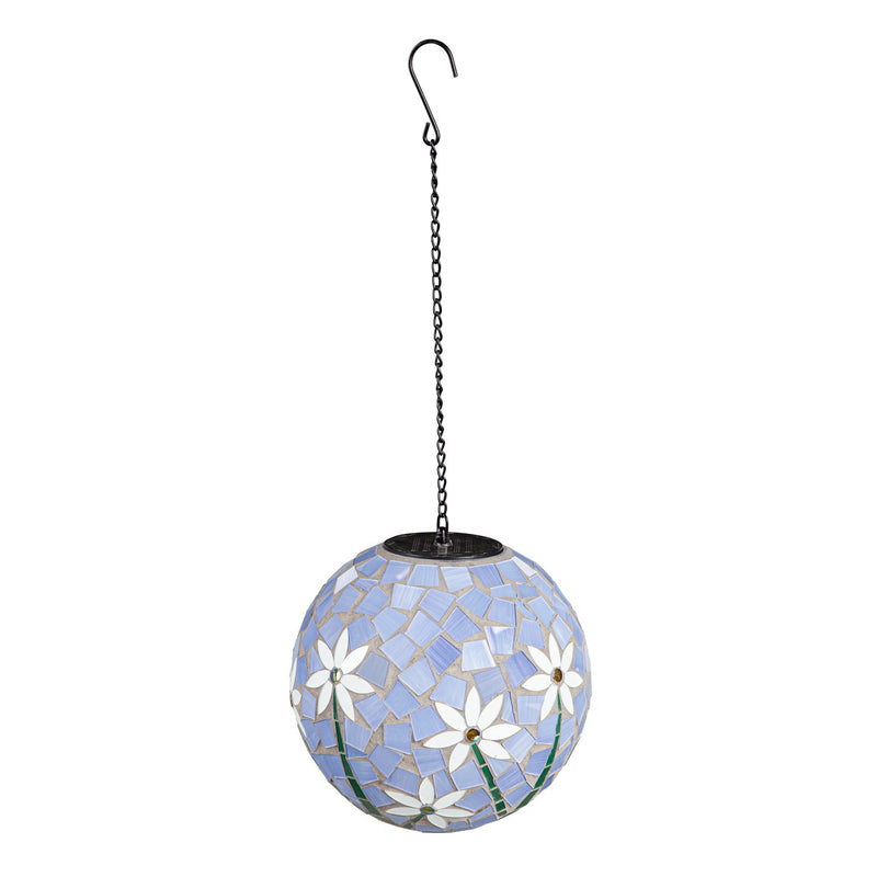 8" Solar Hanging Mosaic Gazing Ball, Light Blue with Florals, 7.87"x7.87"x7.87"inches