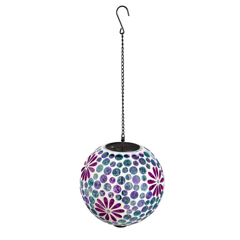 8" Solar Hanging Mosaic Gazing Ball, Pink Daisies, 7.87"x7.87"x7.87"inches