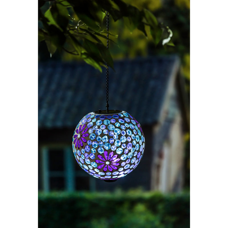 8" Solar Hanging Mosaic Gazing Ball, Pink Daisies, 7.87"x7.87"x7.87"inches