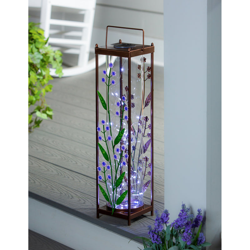 22.5"H Solar Statement Lantern, Purple Wildflowers,5.5"x5.5"x22.64"inches