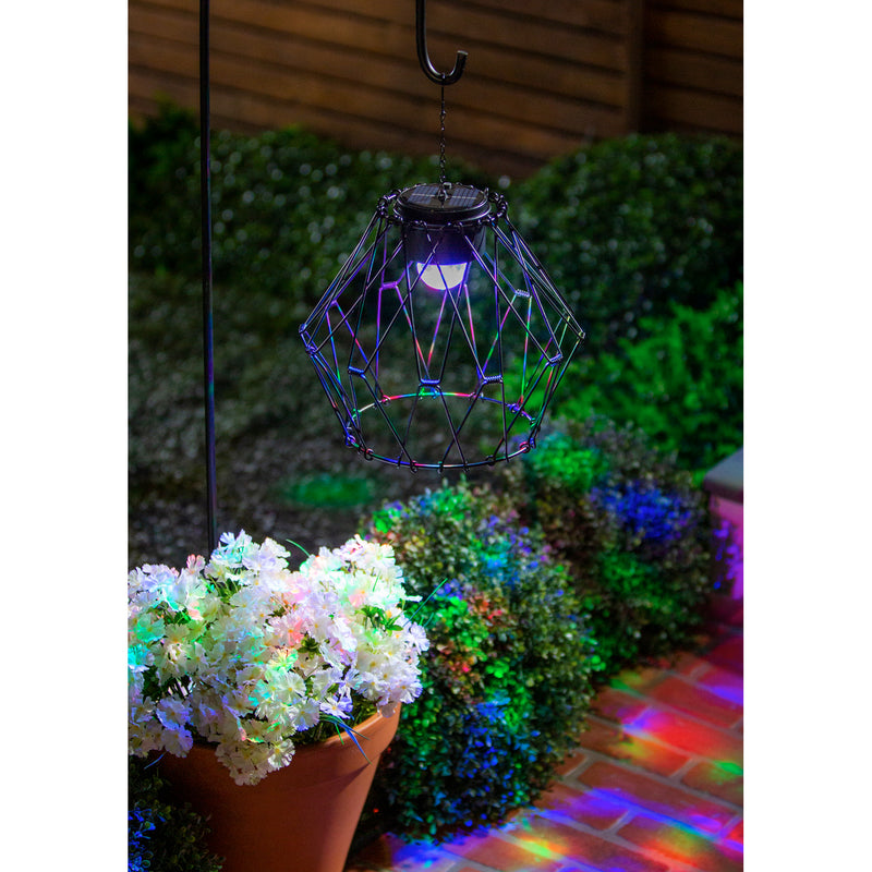 Solar Multicolor Lantern with Metal Collapsible Frame, Geometric,10"x10"x7"inches