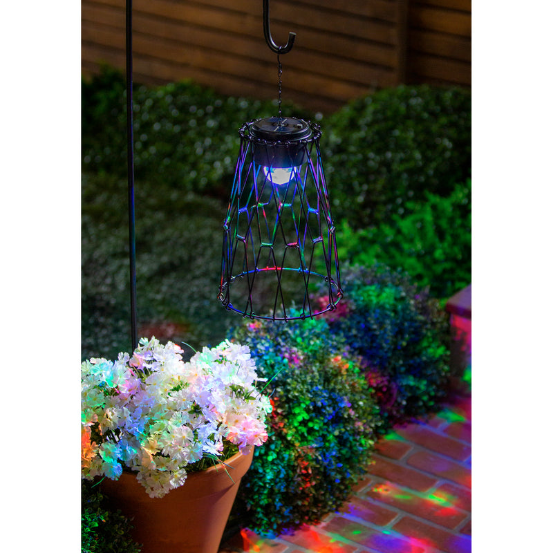 Solar Multicolor Lantern with Metal Collapsible Frame, Geometric,10"x10"x7"inches