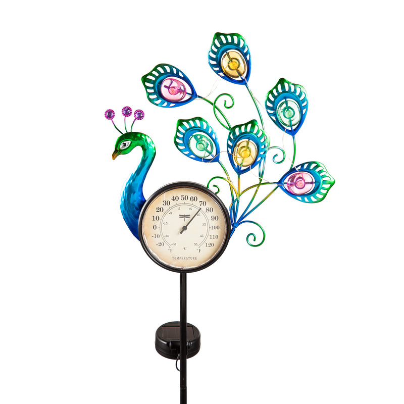 36"H Solar Peacock Thermometer Stake, 8.3"x1.2"x36"inches