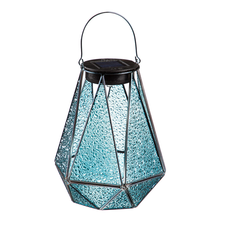 Solar Geometric Glass and Metal Lantern, Navy,2sp7237