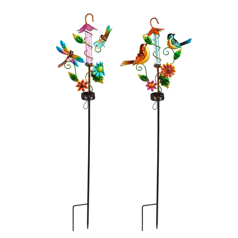 36"H Solar Drip Light Garden Stake with Vine and Flowers,  2 Asst,2sp7247