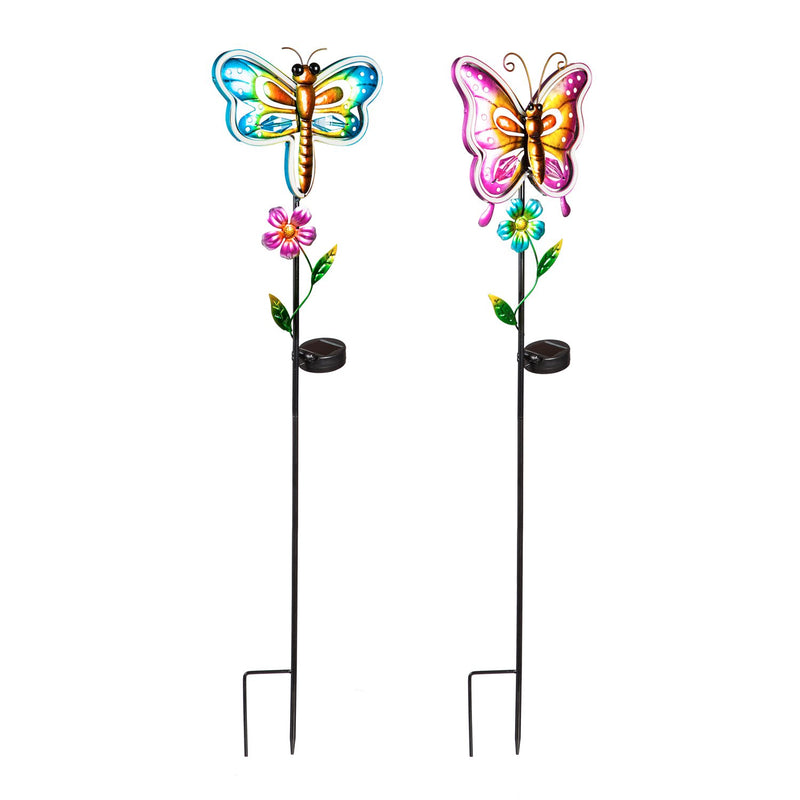36"H Solar Neon Color Lights Garden Stake, Dragonfly and Butterfly, 2 Asst, 21"x6.5"x91.5"inches